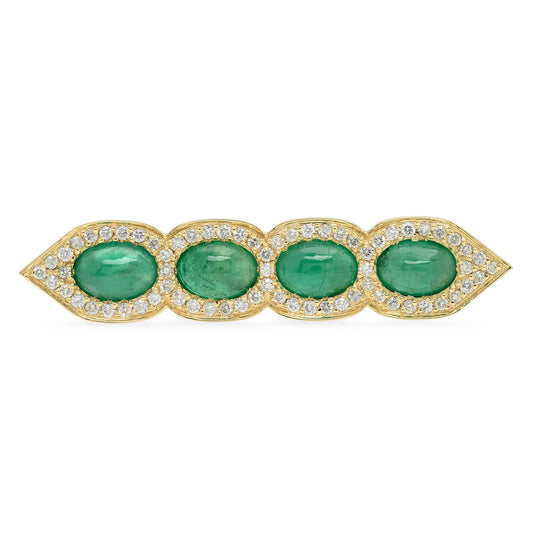 Sig Ward Jewelry 18K Yellow Gold Emerald Deco Diamond Ring with Emerald Cut Gemstone and Accent Diamonds