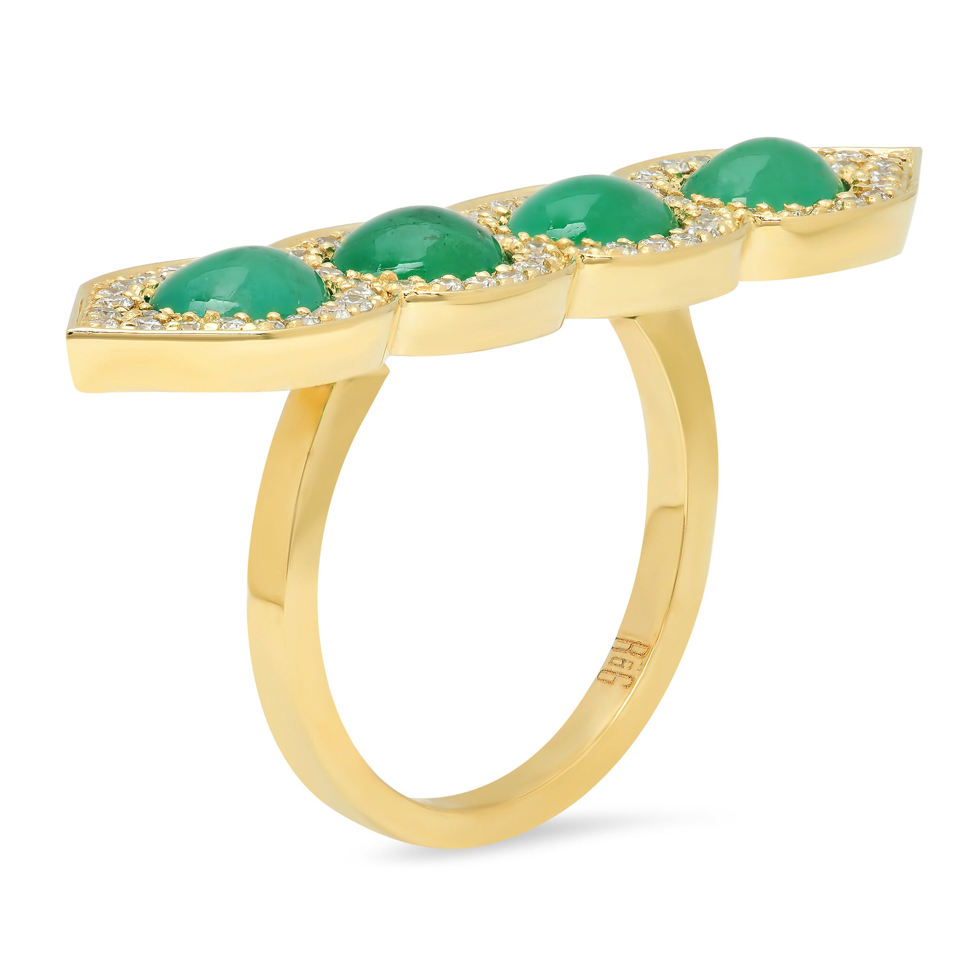 Sig Ward Jewelry 18K Yellow Gold Emerald Deco Diamond Ring with Emerald Cut Gemstone and Accent Diamonds