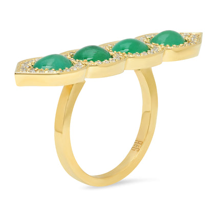 Sig Ward Jewelry 18K Yellow Gold Emerald Deco Diamond Ring with Emerald Cut Gemstone and Accent Diamonds