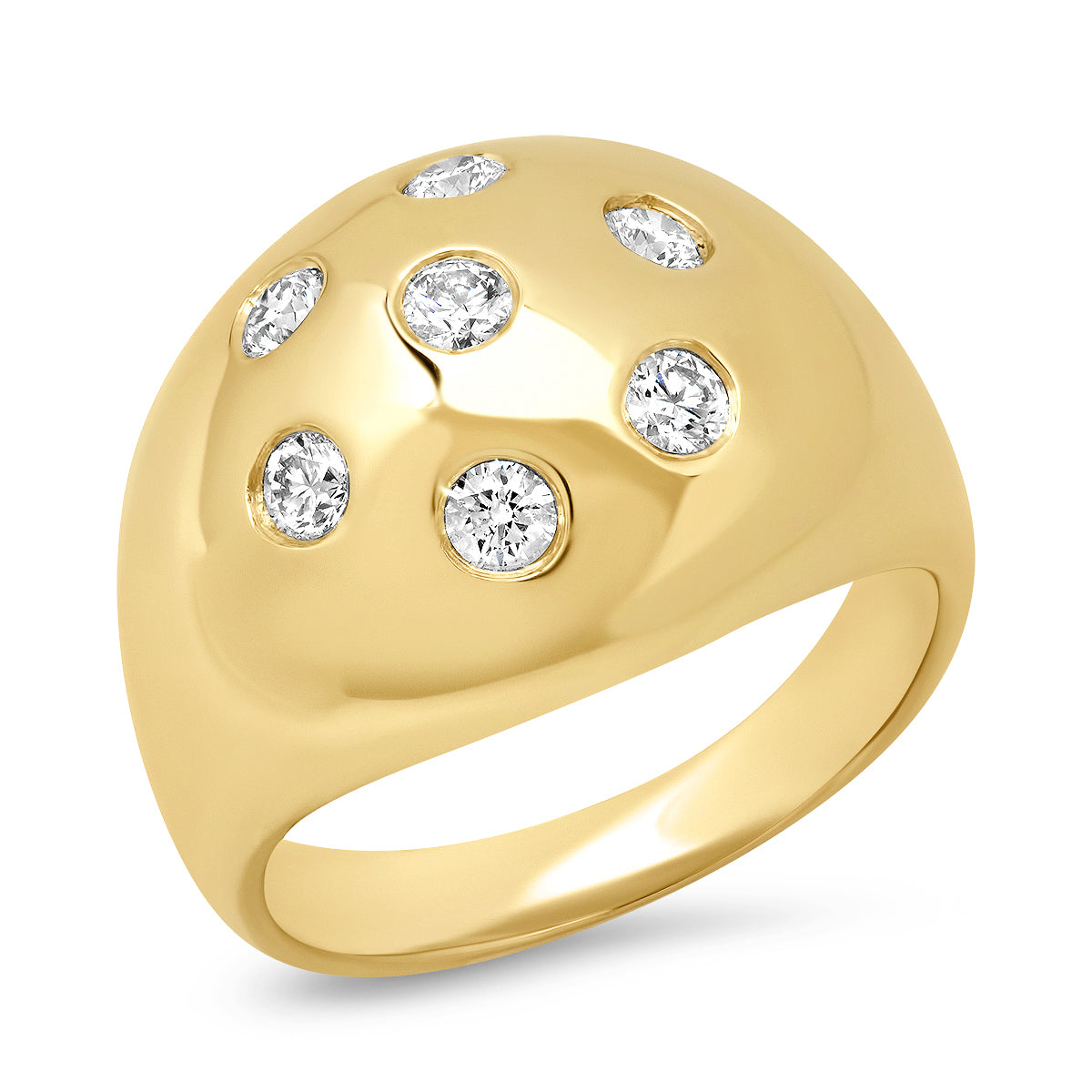 Sig Ward Jewelry 14K gold dome diamond ring featuring a bold dome design with sparkling diamond accents, a luxury fine jewelry piece with an elegant and timeless style.