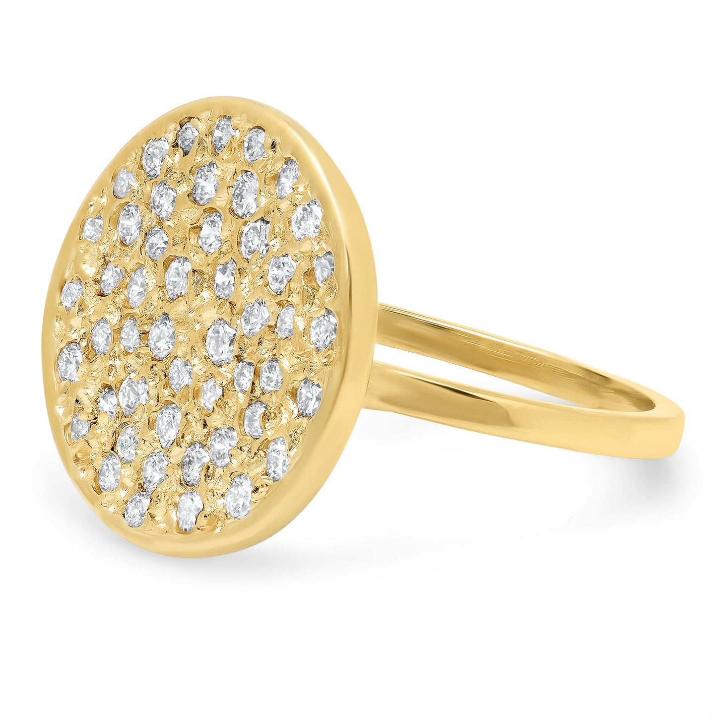 Sig Ward Jewelry 14K gold round diamond disc ring featuring a circular design with sparkling diamond accents, a luxury fine jewelry piece with an elegant and timeless style.