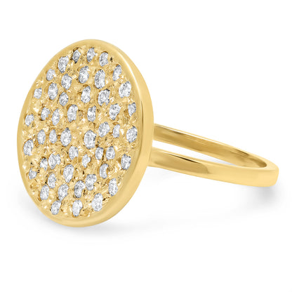 Sig Ward Jewelry 14K gold round diamond disc ring featuring a circular design with sparkling diamond accents, a luxury fine jewelry piece with an elegant and timeless style.