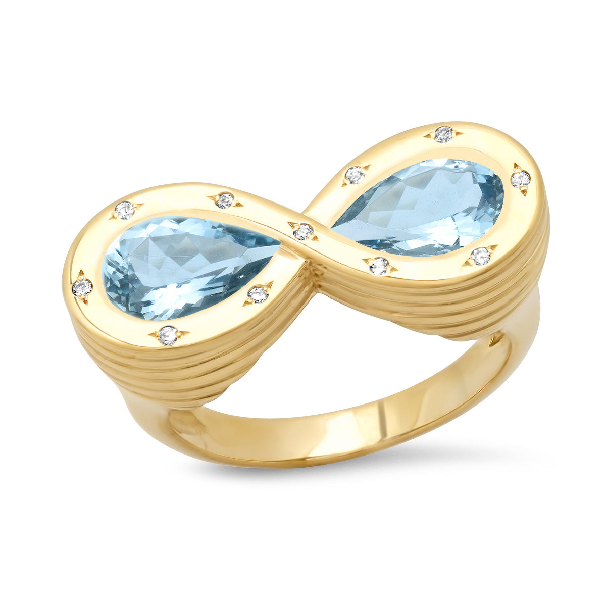 Sig Ward Jewelry 14K YG Aquamarine and Diamond Infinity Ring