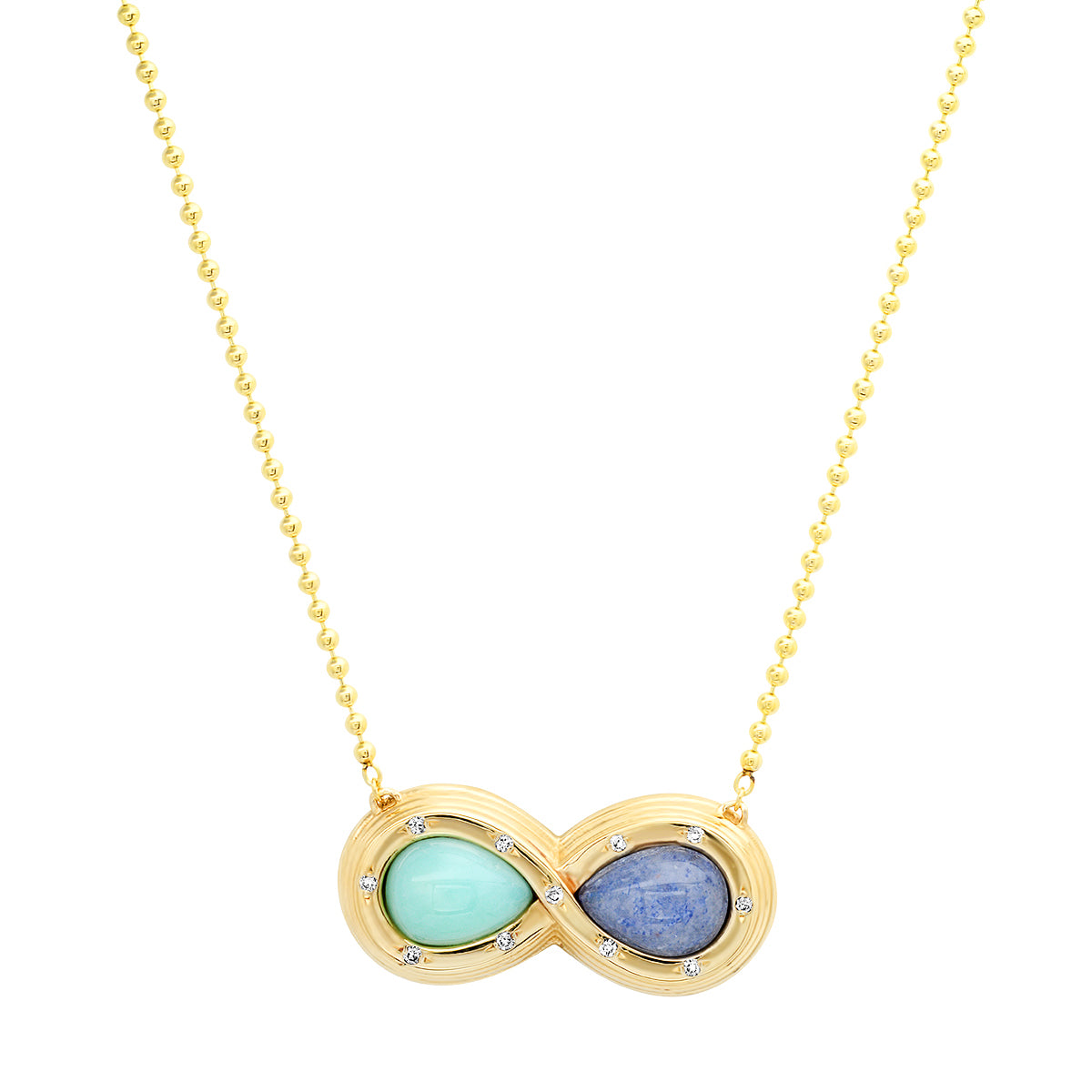 Sig Ward Jewelry 14K YG Chrysoprase and Trolite Diamond Infinity Necklace