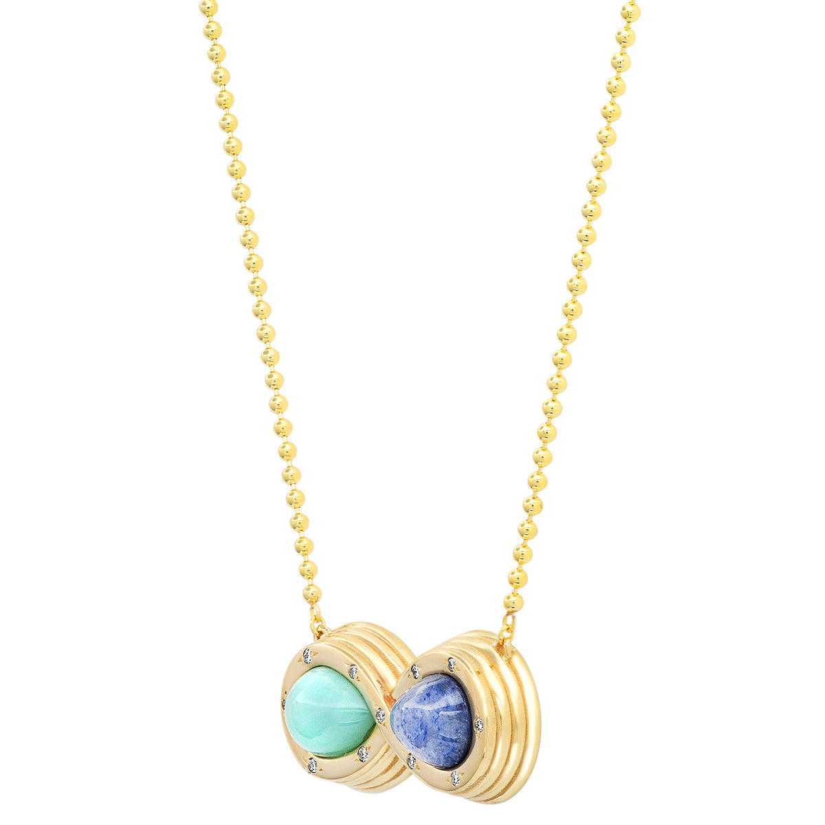 Sig Ward Jewelry 14K YG Chrysoprase and Trolite Diamond Infinity Necklace