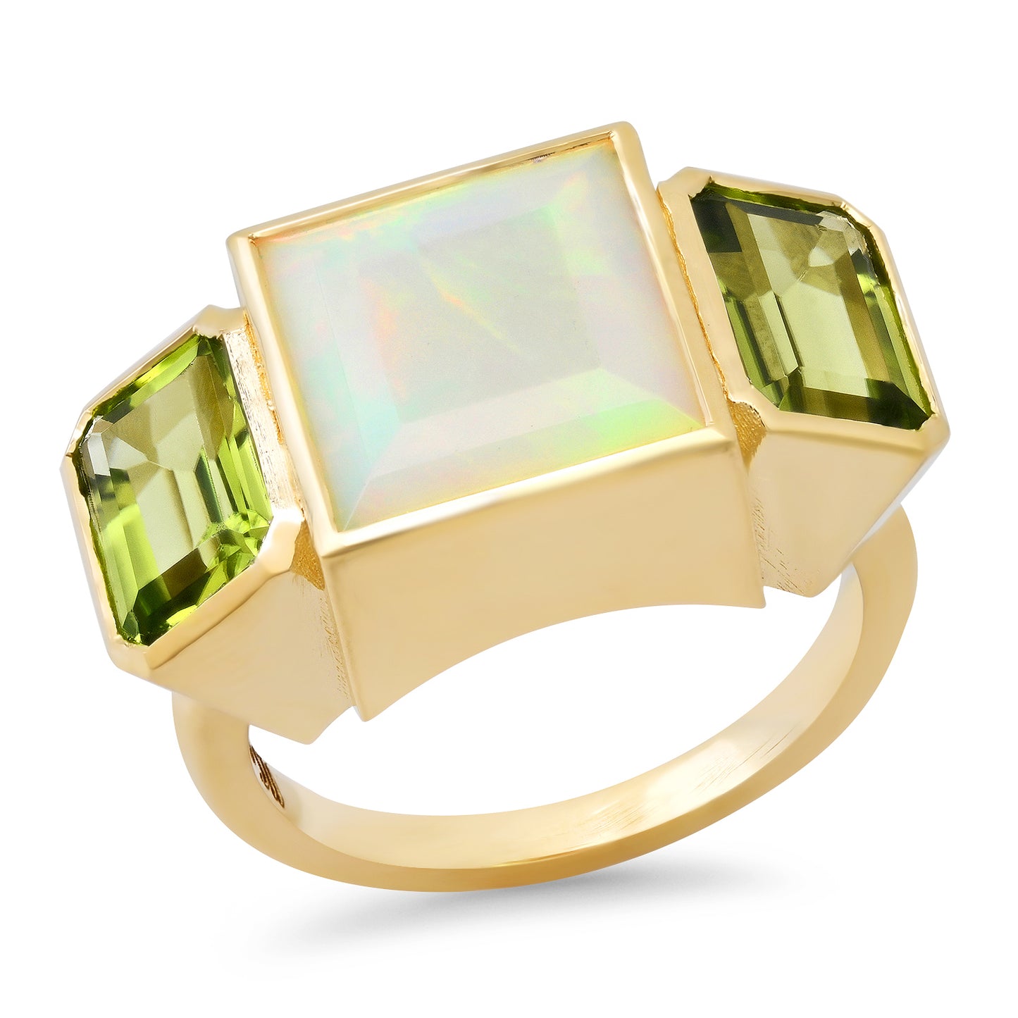 Sig Ward Jewelry  14K YG Ethiopian Opal and Peridot Trilogy Ring 