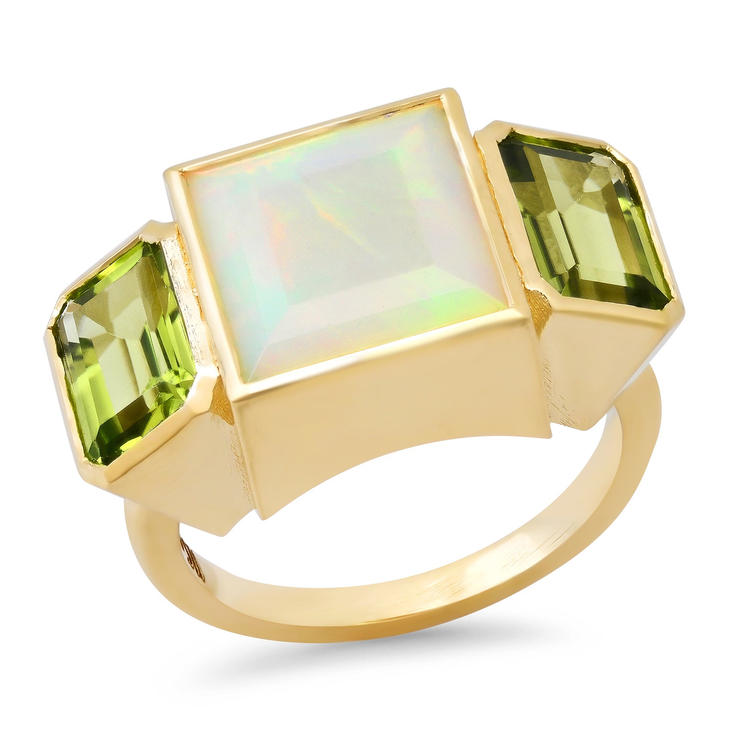 Sig Ward Jewelry  14K YG Ethiopian Opal and Peridot Trilogy Ring 