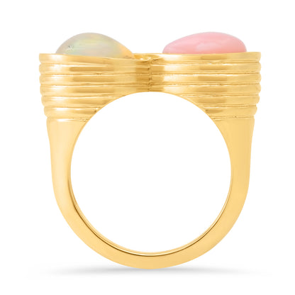 Sig Ward Jewelry 14K YG Pink Opal, Opal and Diamond Infinity Ring 