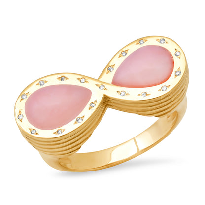 Sig Ward Jewelry  14K YG Pink Opal and Diamond Infinity Ring