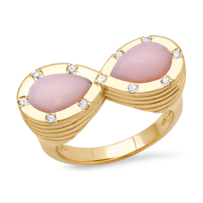 Sig Ward Jewelry 14K YG Pink Opal and Diamond Infinity Ring 