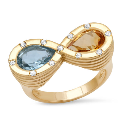 Sig Ward Jewelry 14K YG Topaz, Citrine and Diamond Infinity Ring