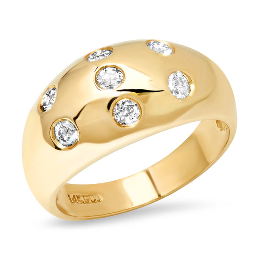 Sig Ward Jewelry 14K yellow gold dome ring featuring 19 gypsy-set diamonds, a luxury fine jewelry piece with a bold, elegant, and timeless design.