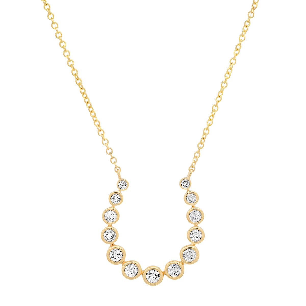 Sig Ward Jewelry 14K yellow gold horseshoe necklace featuring sparkling diamond accents, a luxury fine jewelry piece with an elegant design symbolizing luck, protection, and timeless beauty.