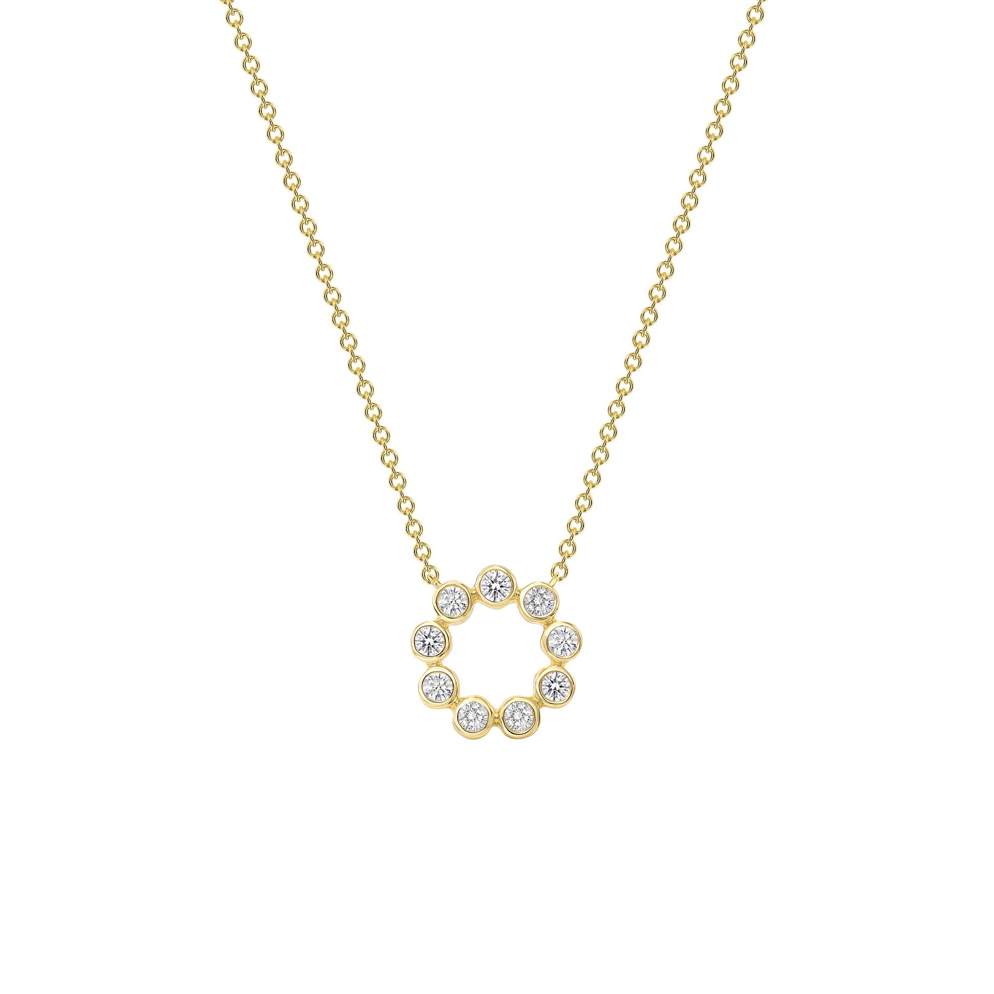 Sig Ward Jewelry 14K yellow gold mini blossom diamond necklace featuring delicate floral-inspired detailing with sparkling diamond accents, a luxury fine jewelry piece with an elegant and timeless design.