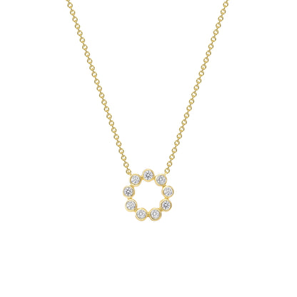 Sig Ward Jewelry 14K yellow gold mini blossom diamond necklace featuring delicate floral-inspired detailing with sparkling diamond accents, a luxury fine jewelry piece with an elegant and timeless design.