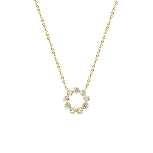 Sig Ward Jewelry 14K yellow gold mini blossom diamond necklace featuring delicate floral-inspired detailing with sparkling diamond accents, a luxury fine jewelry piece with an elegant and timeless design.