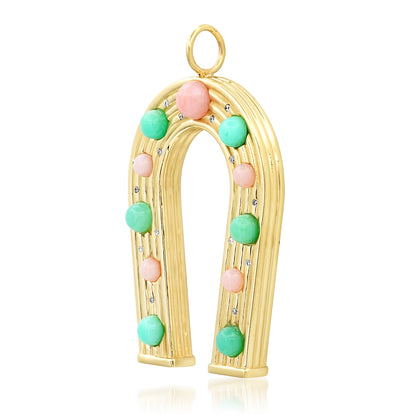 Sig Ward Jewelry 14K Yellow Gold Pink Opal, Chrysoprase and Diamond Horseshoe