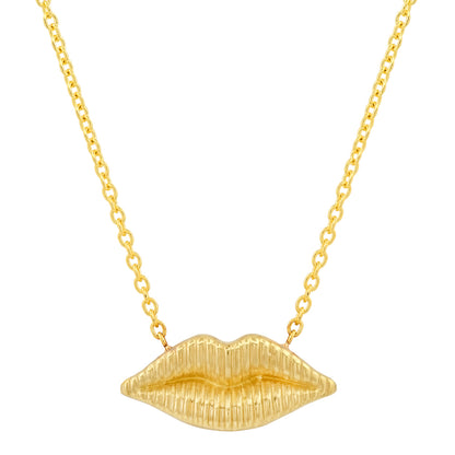 Sig Ward Jewelry 14K yellow gold kiss necklace featuring reeded gold detailing, a luxury fine jewelry piece with an elegant and timeless design.