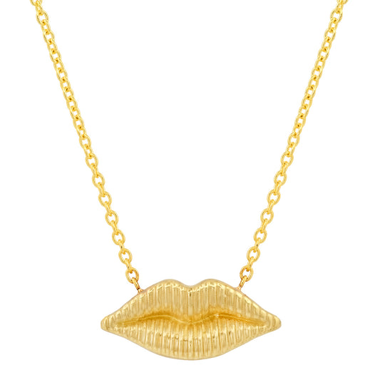 Sig Ward Jewelry 14K yellow gold kiss necklace featuring reeded gold detailing, a luxury fine jewelry piece with an elegant and timeless design.