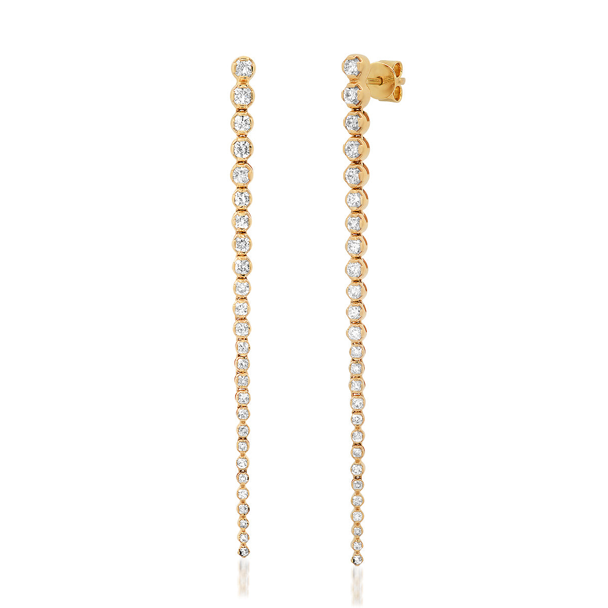 Sig Ward Jewelry 14K yellow gold tennis diamond earrings featuring a row of sparkling diamonds, a luxury fine jewelry piece with a timeless and elegant design.