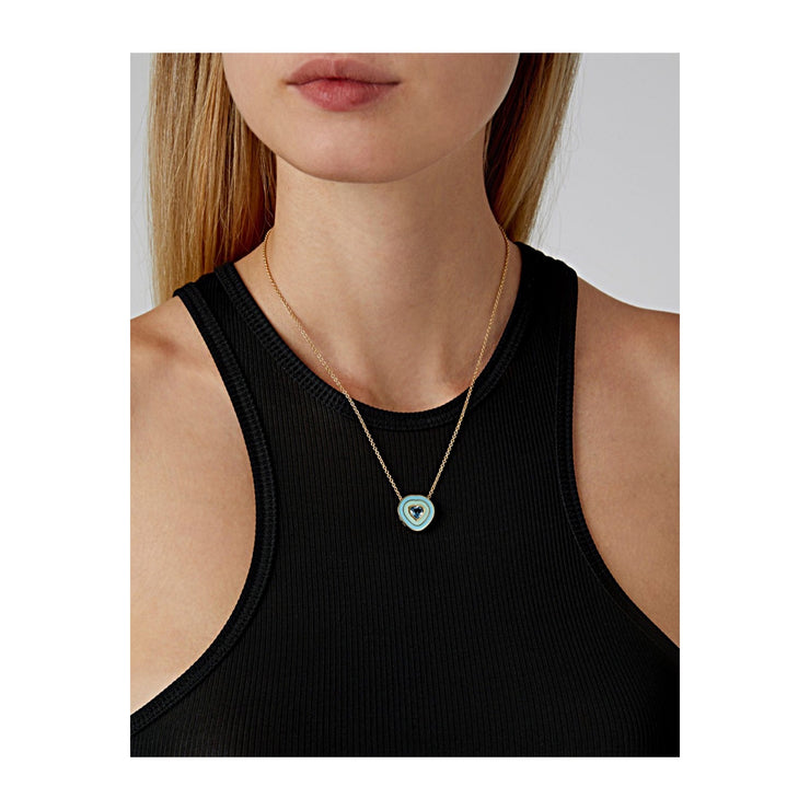 18K YG Dandridge Aquamarine Heart Enamel Necklace