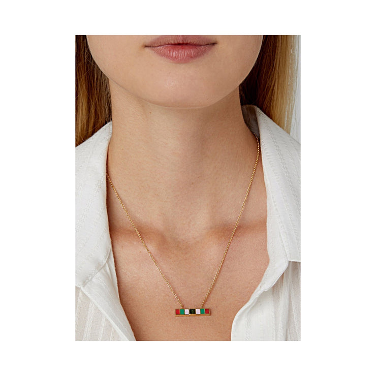 18K YG Loren Green Sapphire Baguette Enamel Bar Necklace