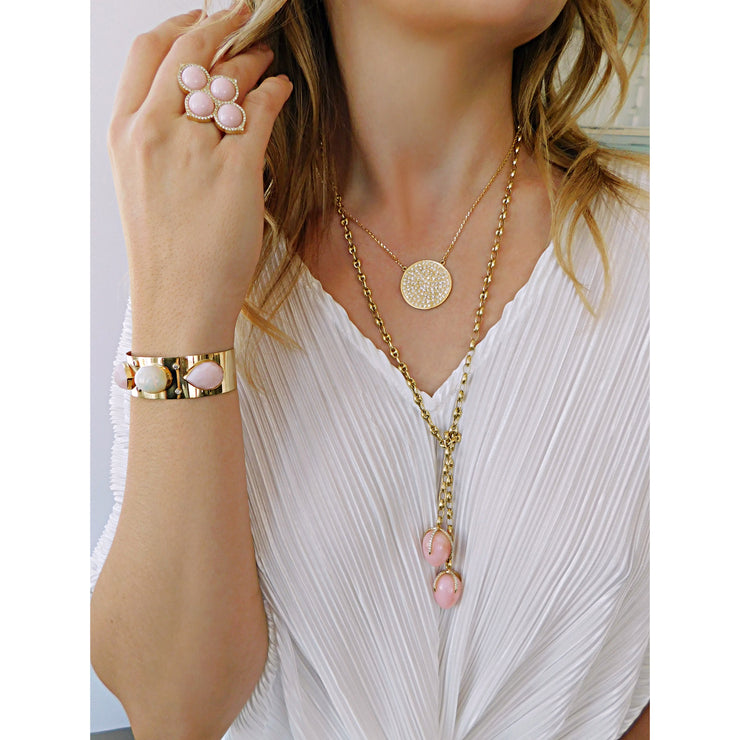 18K YG Pink Opal Wrap Tie Diamond Claw Lariat