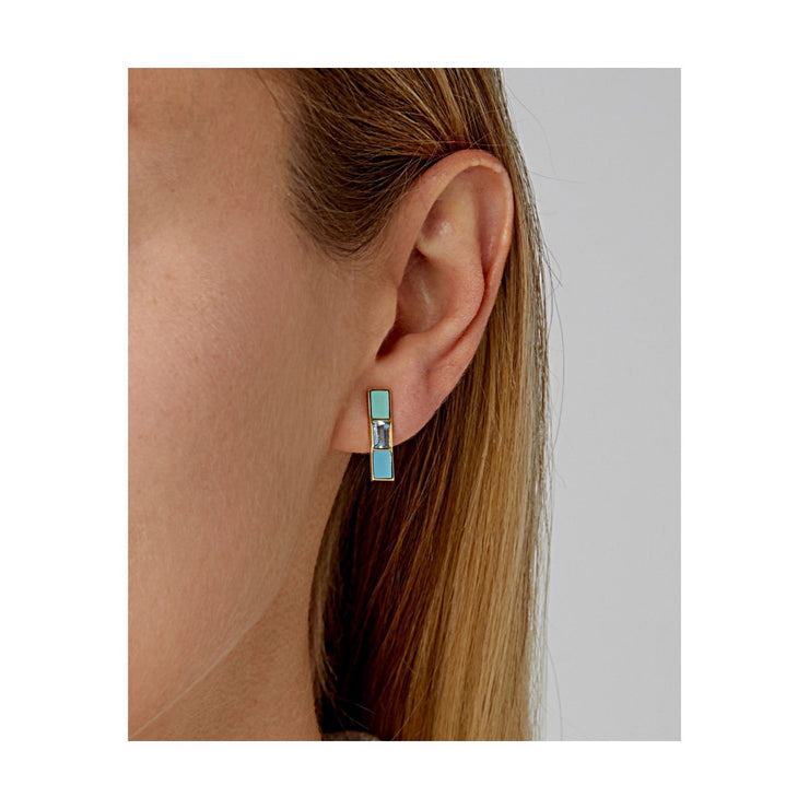 18K Channing Aquamarine Baguette Enamel Stick Earrings