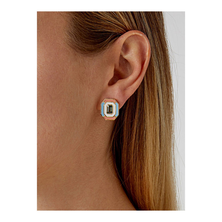 18K YG Crawford Green Sapphire Enamel Earrings