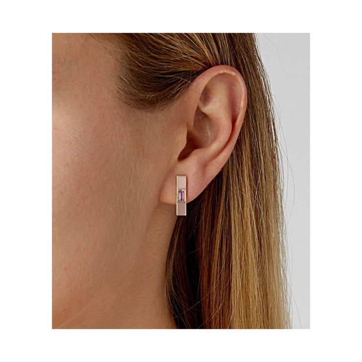 18K Channing Pink Sapphire Baguette Enamel Stick Earrings