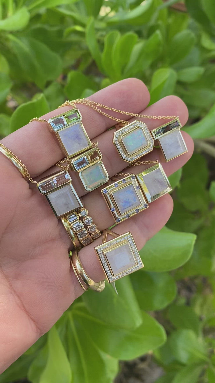 14K YG Moonstone, Aquamarine and Peridot Mosaic Necklace